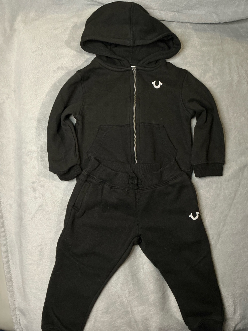 True Religion Kids Black Zip Hoodie with White Horseshoe Logos